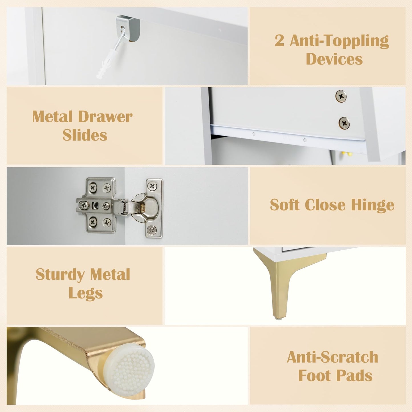 Giantex Wooden Chest of Drawers 3-Drawer Dresser Storage Cabinet with Flip Up Fluted Glass Door & Adjustable Shelf