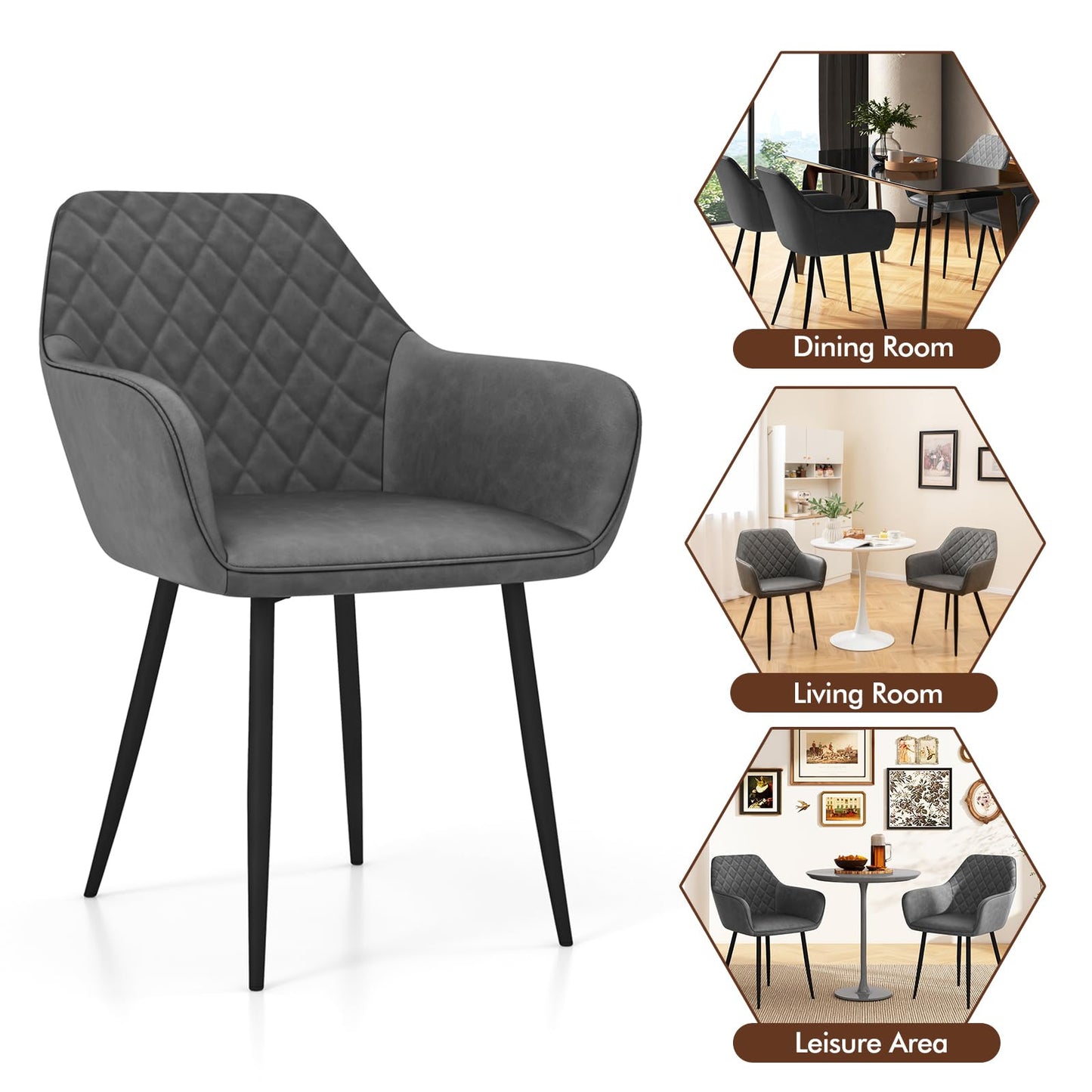 Set of 2 Leisure Dining Chair Upholstered with Curved Backrest