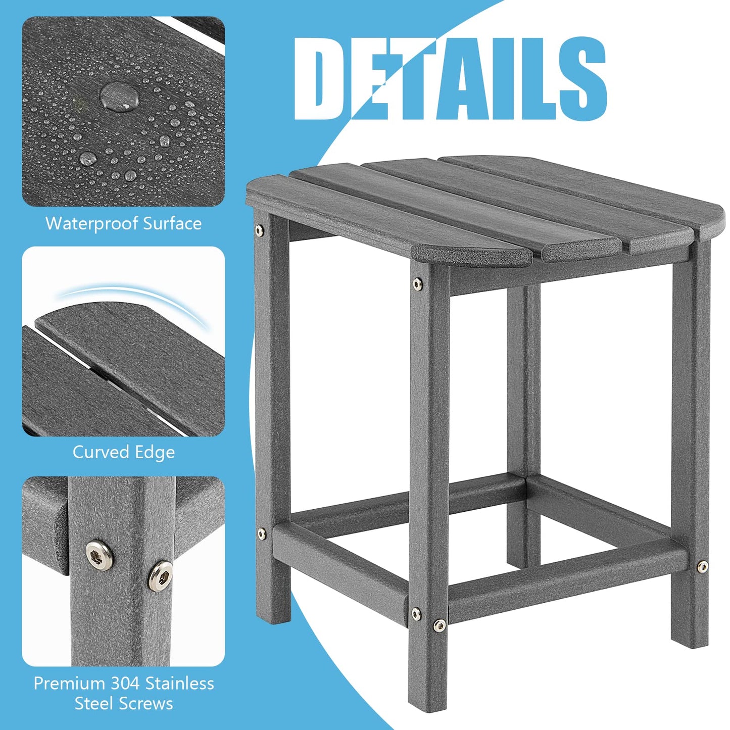 Weather-Proof HDPE Sofa End Table with Slatted Top and Curved Edge