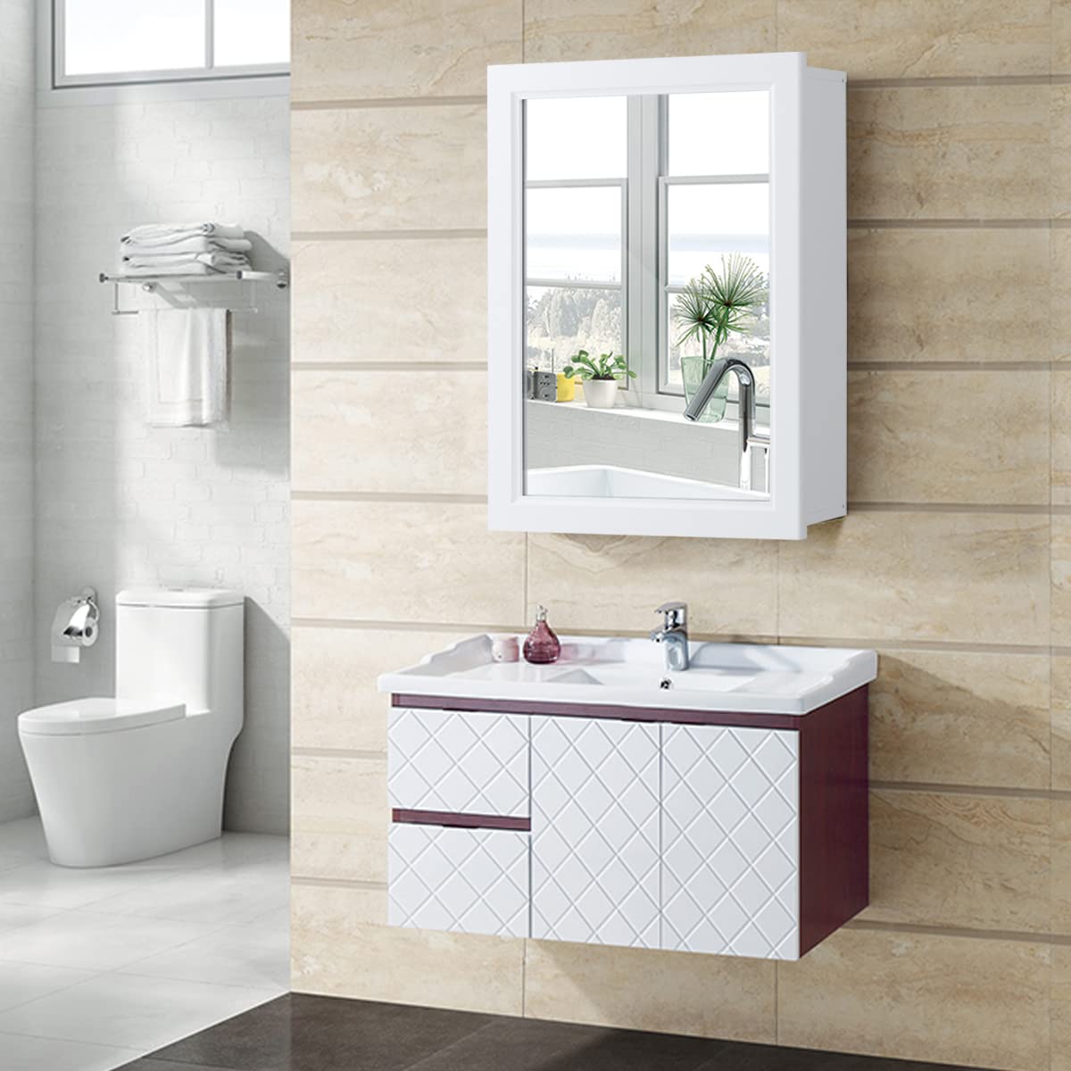 Adjustable Wall Mounted Storage Cupboard with Mirror for Bathroom