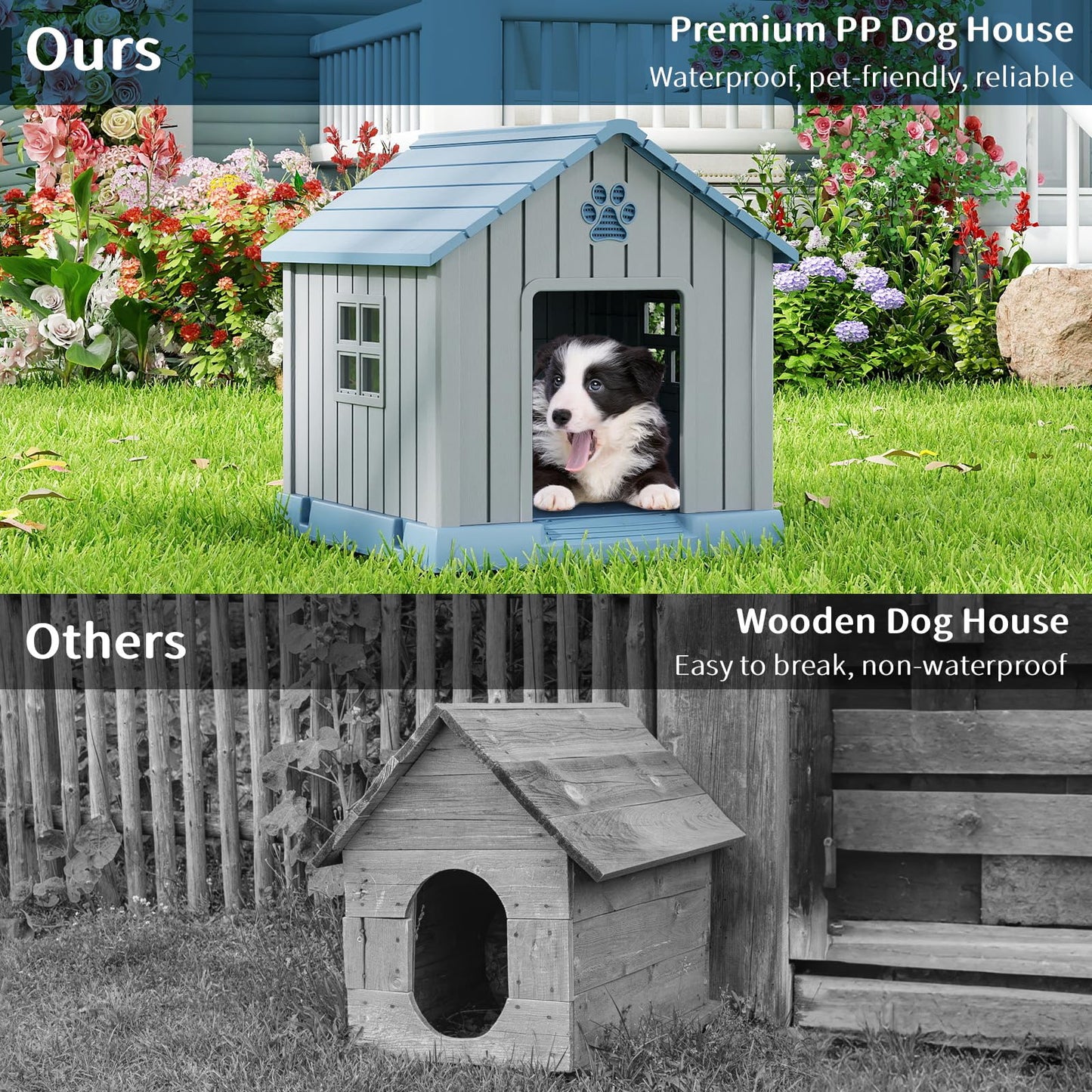 Plastic Dog House with Air Vents and Elevated Floor