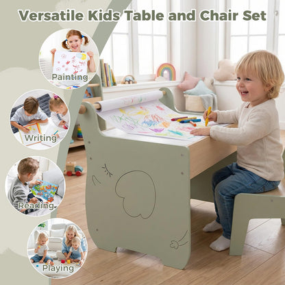 Kids Art Table and Chair Set with Paper Roll for Drawing