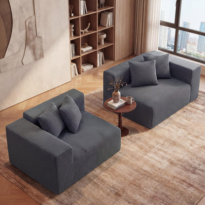204cm Corduroy Boneless Sofa Couch with 4 Pillows