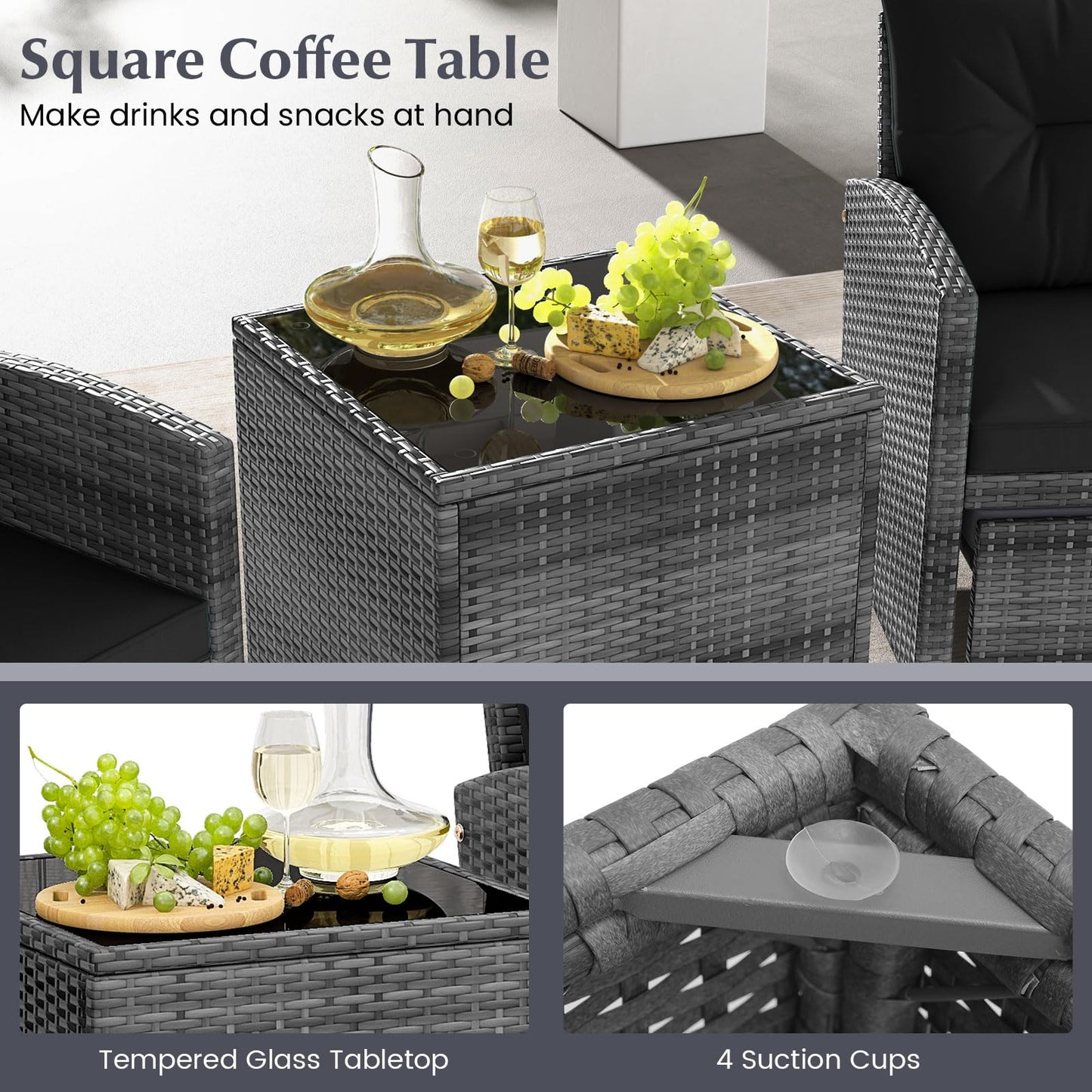 5-Piece Rattan Garden Furniture Set, Patio Conversation Set with 2 Chairs