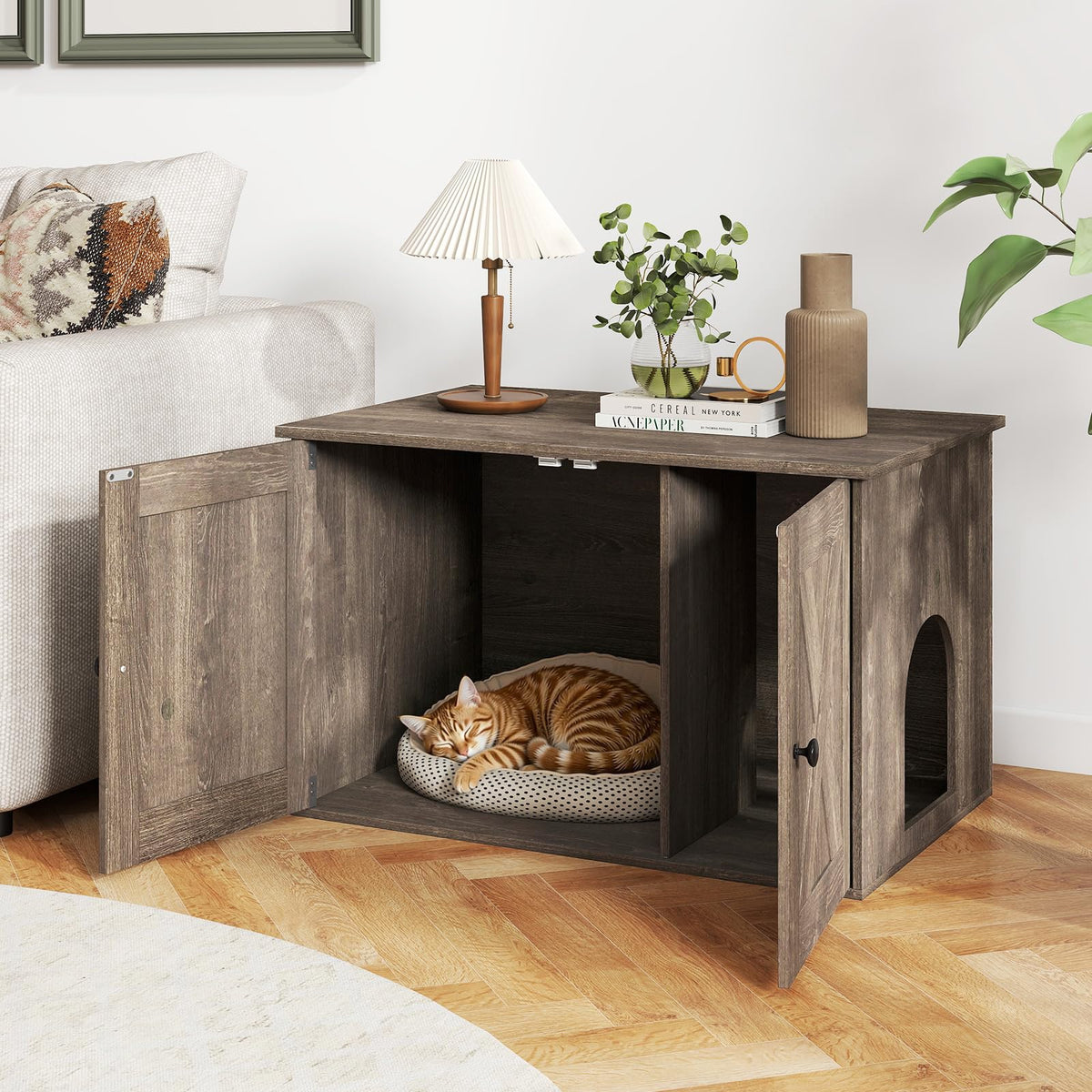 Cat Litter Box Enclosure, Hidden Privacy Kitty Washroom
