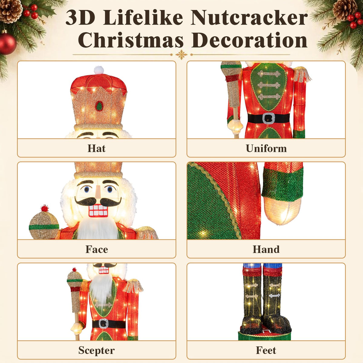 Lighted Nutcracker Soldier, Outdoor 3D Christmas Decoration