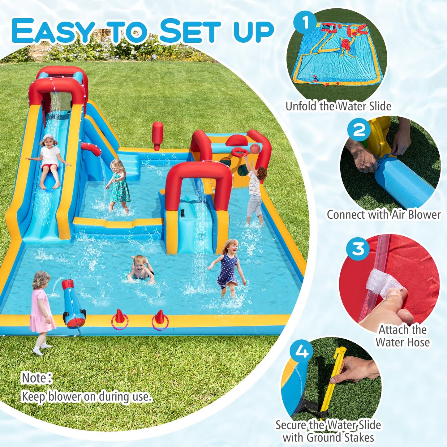 9-in-1 Inflatable Double Water Slide Park for Backyard