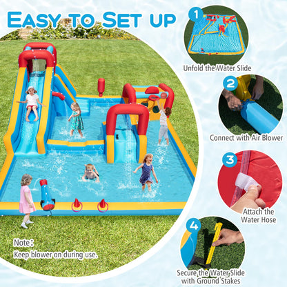9-in-1 Inflatable Double Water Slide Park for Backyard