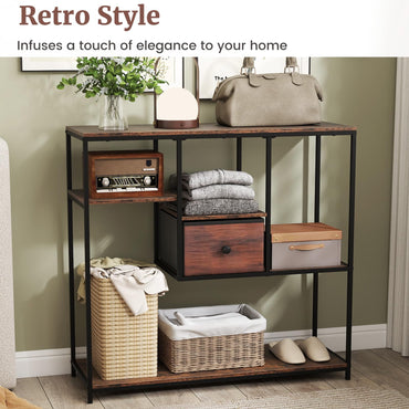 100cm Console Table, Narrow Accent Table Slim Hallway Desk with Drawer and 4-Tier Display Shelf
