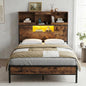 Industrial Metal Platform Bed with LED Lights and Power Outlet