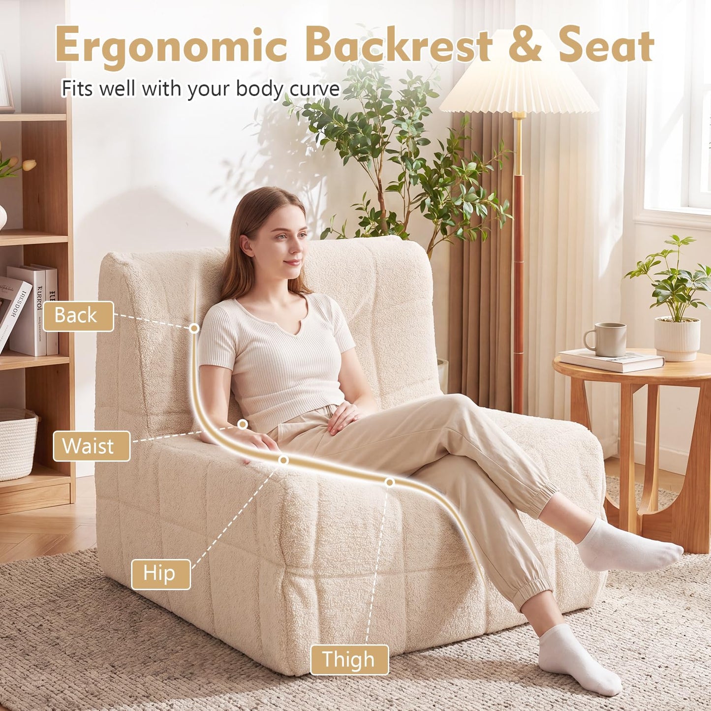 Bean Bag Chair for Adults, Teddy Fleece Lazy Floor Sofa Beanbag Chair