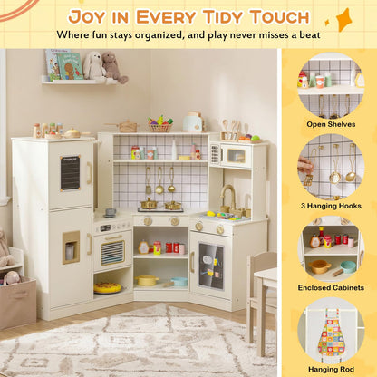 Pretend Play Corner Kitchen Set with Ice Dispenser Stoves for Boys Girls 3+