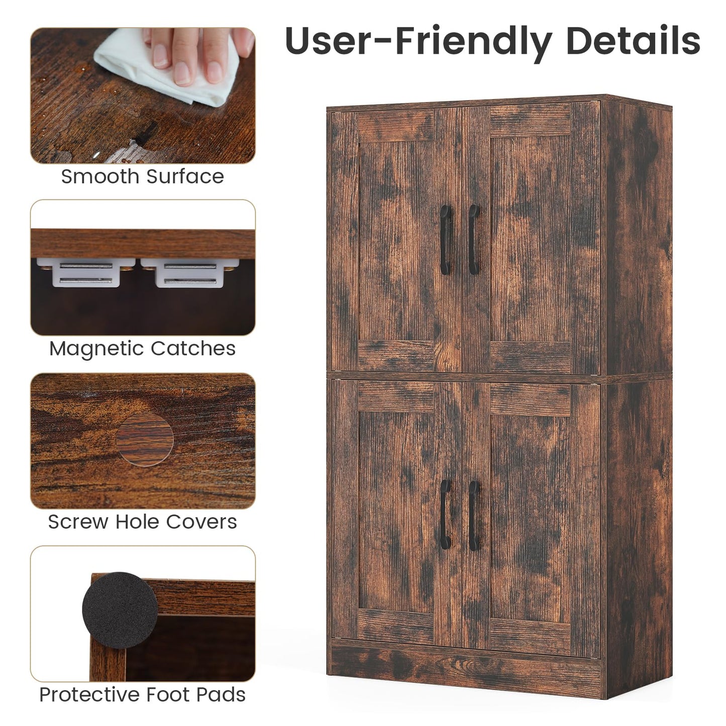 Floor Storage Cabinet with Doors and Adjustable Shelves