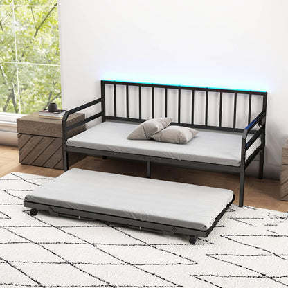 Metal Single Size Daybed with Charging Station and LED Lights