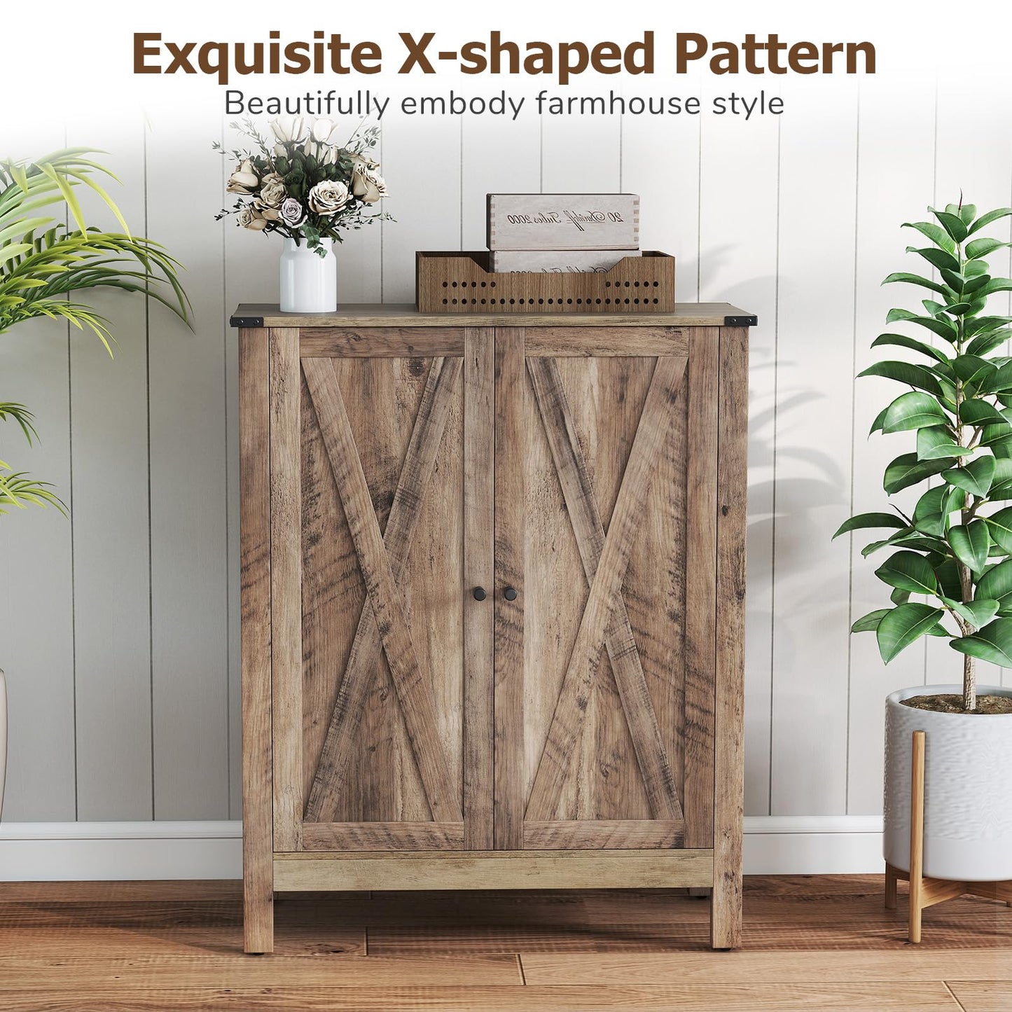 6-Tier Farmhouse Shoe Storage Organizer Freestanding Wooden Shoe Rack