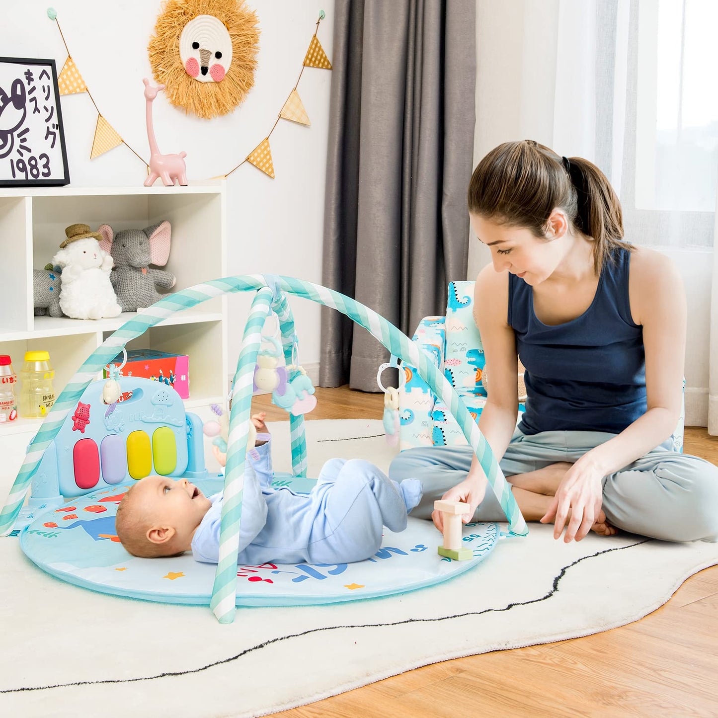Kick & Play Piano Gym Activity Center with Lights and 5 Hanging Sensory Toys