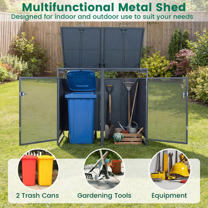 Double Wheelie Bin Storage, 240L Metal Garden Bin Hideaway with Gas Struts