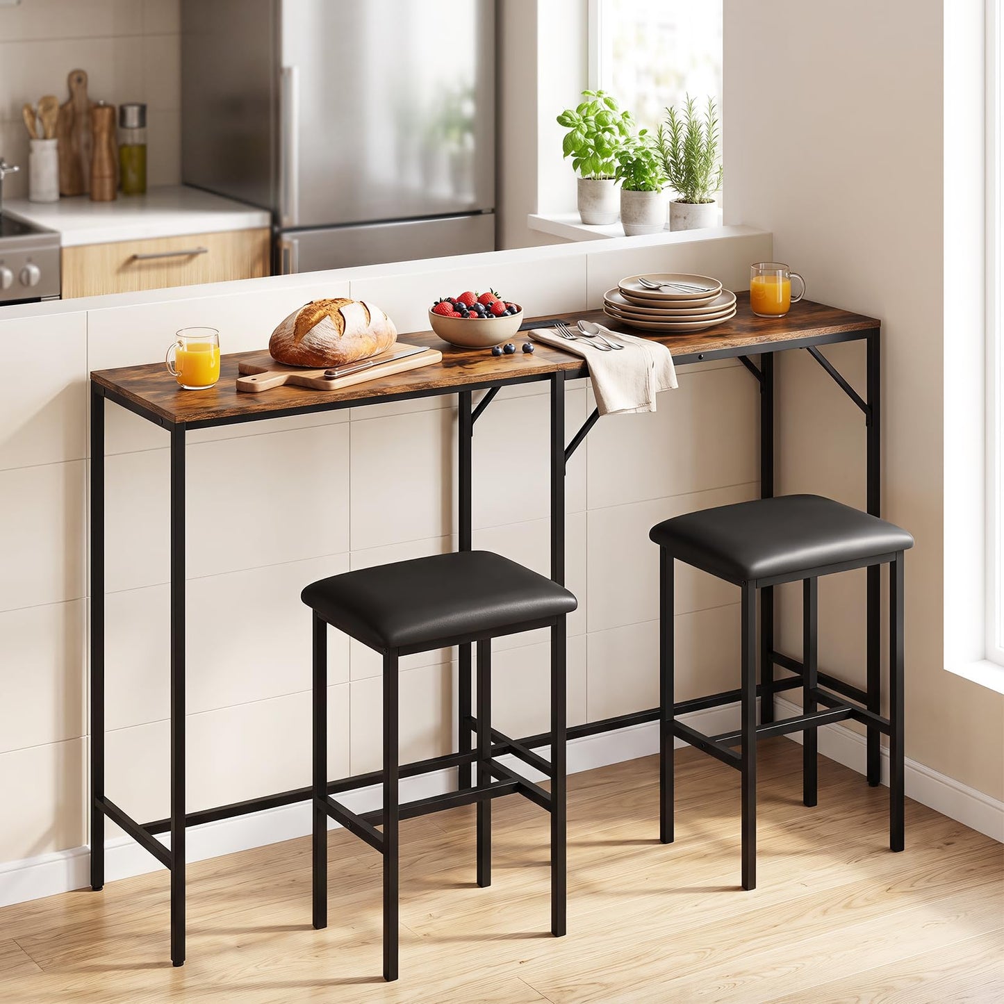 3-Piece Bar Table Set with Charging Station