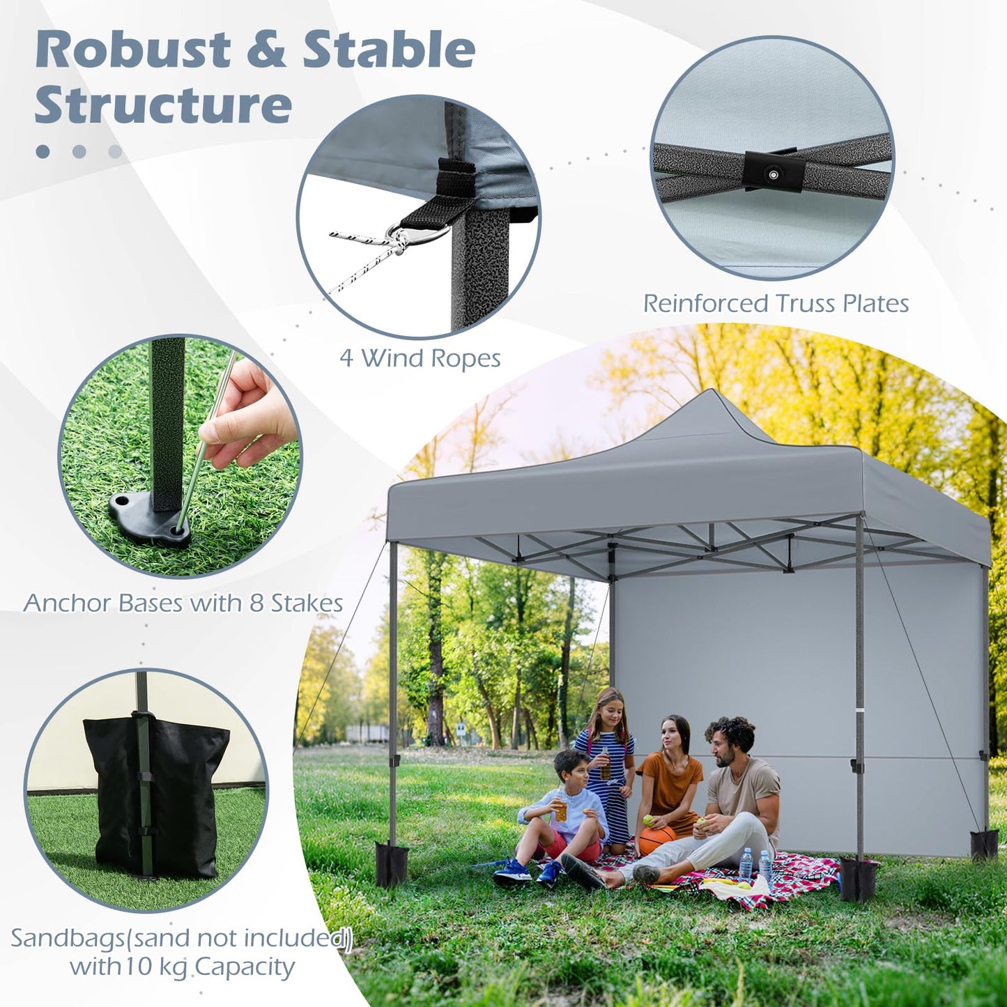 Pop up Gazebo, Outdoor Canopy Tent with 4 Removable Sidewall