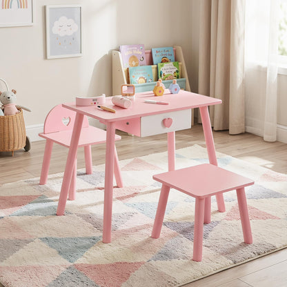 Kids Table and Chairs Set, Children Makeup Table with Eye Shadow