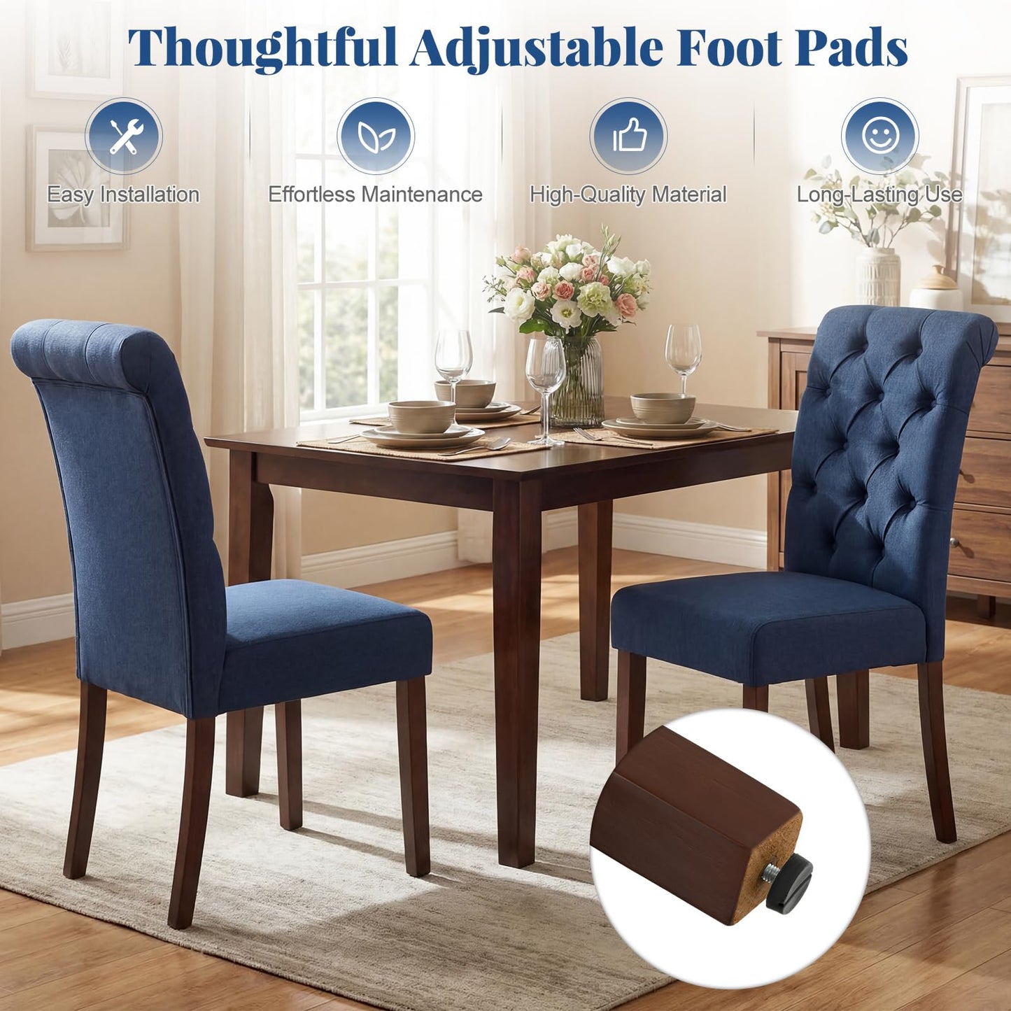 Upholstered Dining Chairs Set of 2 Button Tufted Chairs with Padded Seat and Backrest
