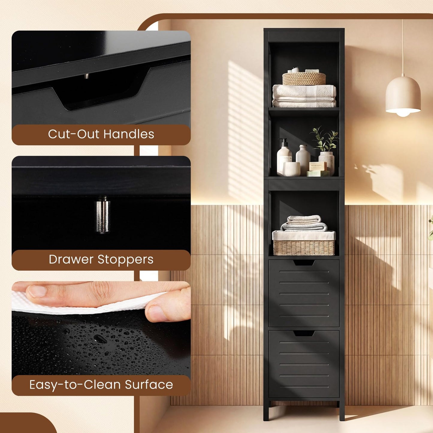 Tall Bath Storage Unit with 2 Deep Box Drawers