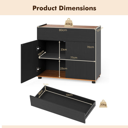 Storage Cabinet, 2 Door Buffet Sideboard with Push-to-Open Design, Drawer & 2 Anti-tipping Devices