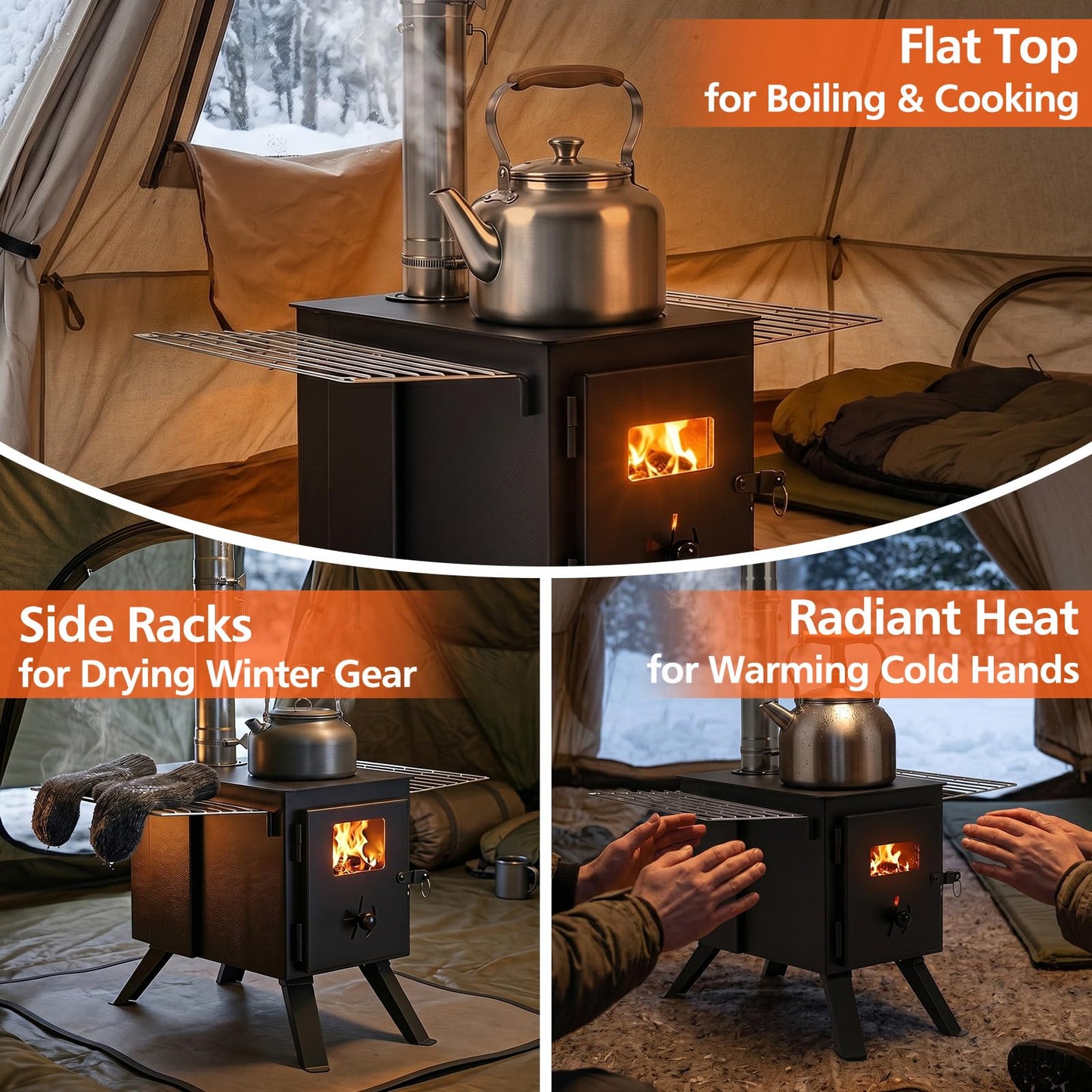 Hot Tent Stove, Camping Tent Stove (Black, 61 x 47 x 257cm) | Stainless Steel Wood Burning Stove