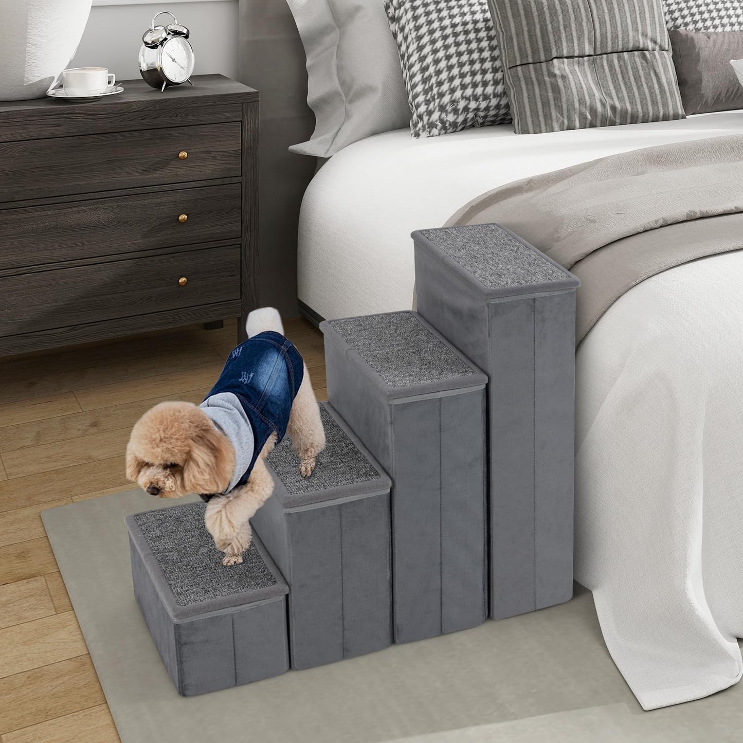 Non-Slip 4-Step Dog Stairs with Storage Box