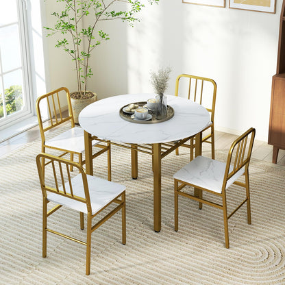 5 Piece Dining Table Set with Storage Rack and Metal Frame for Dining Room