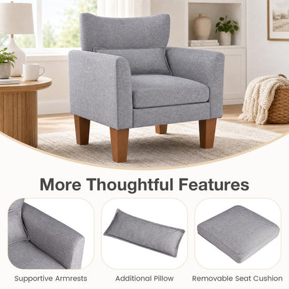 Wingback Armchair, Linen Fabric Accent Chair with Pillow
