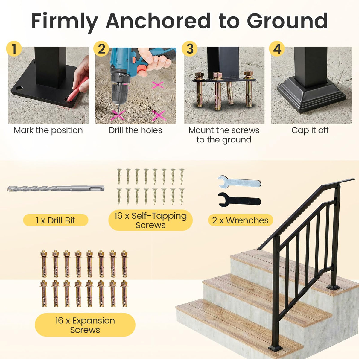 2 Pack Outdoor Handrails for Stairs