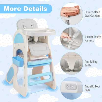Convertible Baby High Chair with Double-layer Tray and Adjustable Backrest