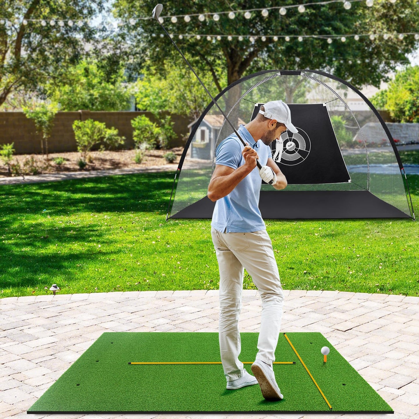 Golf Hitting Mat with 2 Rubber Tees and 2 Alignment Sticks