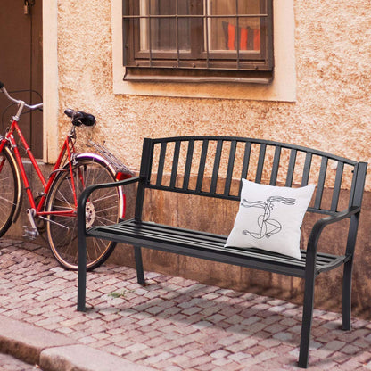 Metal Frame Stripe Pattern 2 Seater Garden Bench