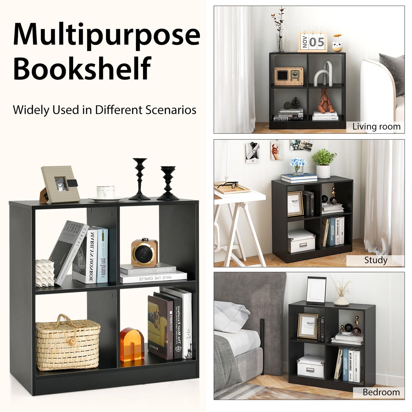 4-cube Wooden Storage Cabinet with Anti-Toppling Device