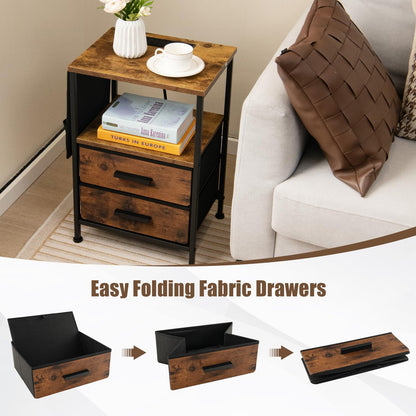 Nightstand with Charging Station with 2 Drawers and 6 Side Pockets