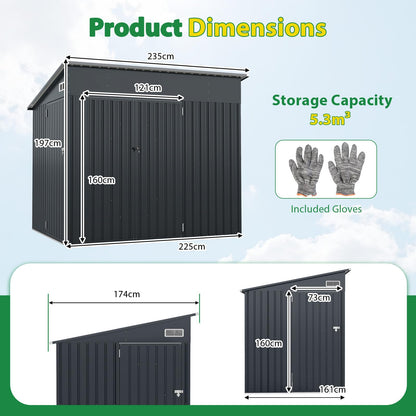 Triple Door Storage Shed with Galvanized Steel Tool and Bike Storage