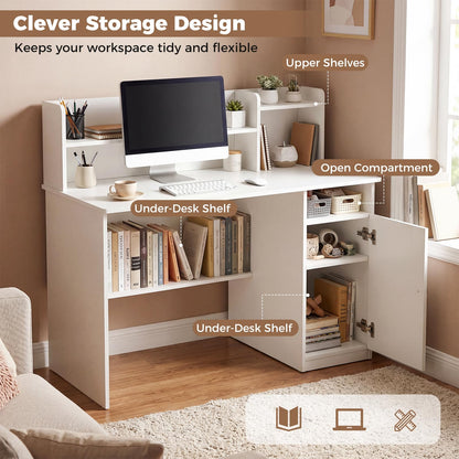 120CM Computer Desk, Wooden PC Laptop Table Writing Workstation with Monitor Stand