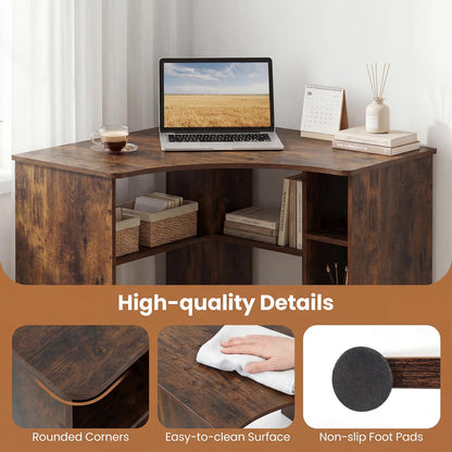 Charging Station and Storage Shelves, Space-Saving Wooden Gaming PC Laptop Table
