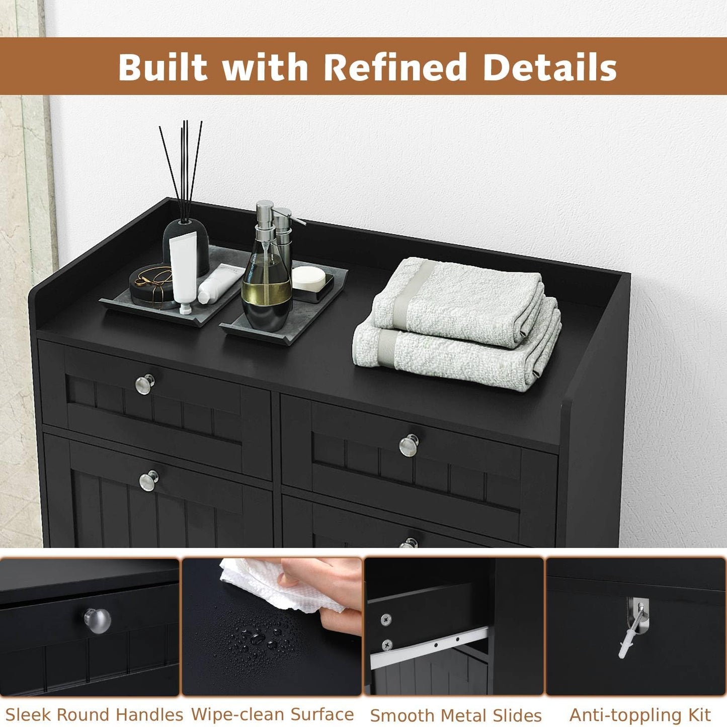 Double Tilt-Out Laundry Hamper Cabinet with Removable Baskets