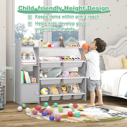 Kids Bookshelf Toy Storage Organizer with Storage Boxes and Open Shelves