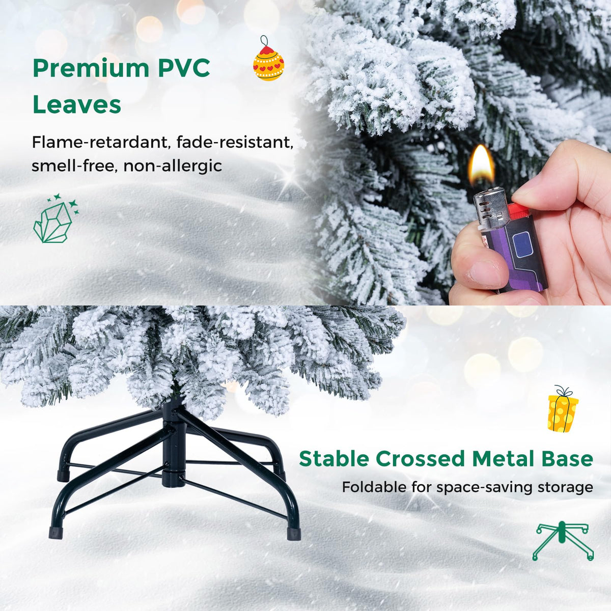 5/6FT Pre-lit Christmas Tree, Hinged Xmas Tree