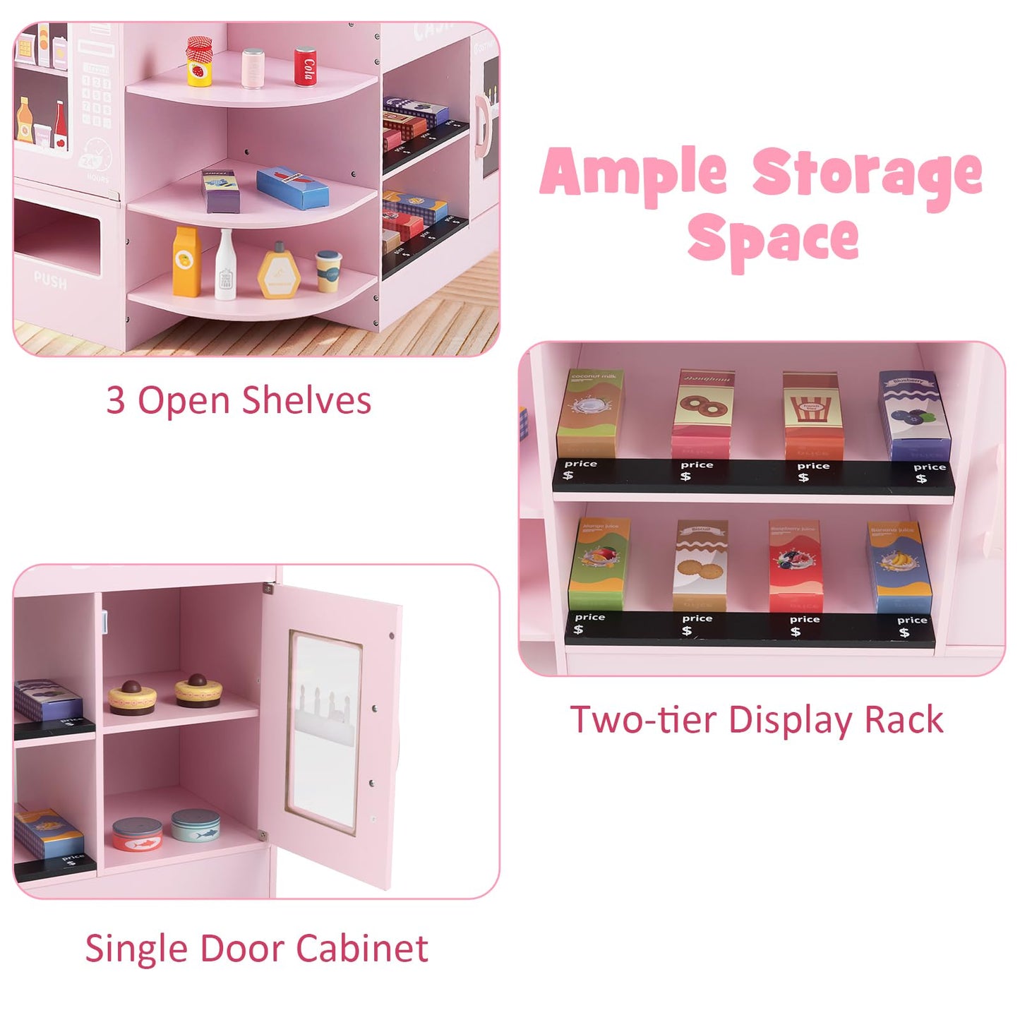 Kids Wooden Grocery Store Supermarket Play Toy Set