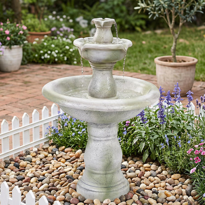 3-Tier Outdoor Water Fountain, 89cm Self-Contained Cascading Water Feature