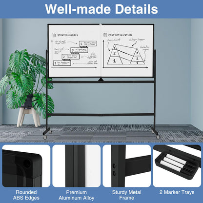Rolling Whiteboard on Wheels with Stand and Aluminum Alloy Frame