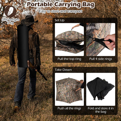 Pop Up Hunting Blind, Camouflage Ground Tent with Carrying Bag