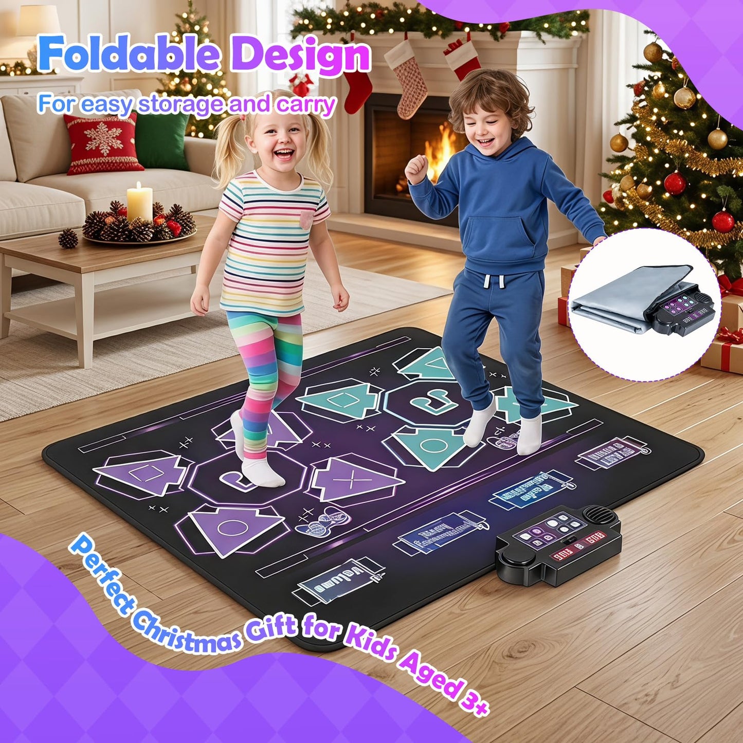 Kids Dance Mat, Electronic Play Mat with 4 Game Modes, 3 LED Speeds