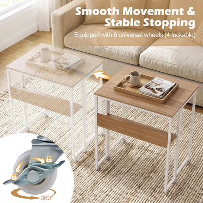 63 cm Small Folding Desk with Smooth Rolling Wheels and Storage Shelf for Home Office