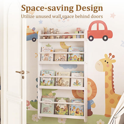 Kids Bookshelf Wall Mounted, 4-Tier Children's Bookcase Book Shelf